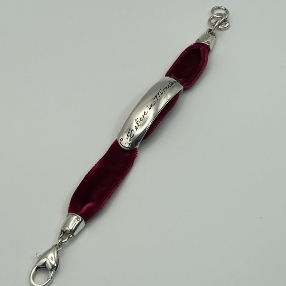 Brighton Believe in Miracles Bracelet Purplish Red Velvet Band Silver Plated - Picture 5 of 11